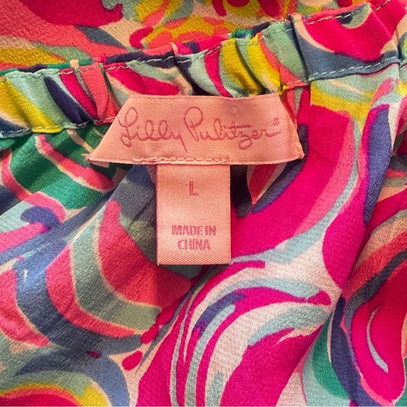 Lilly Pulitzer Fifer Silk One Shoulder Top Size Large Psychedelic Sunshine multi - Picture 6 of 10